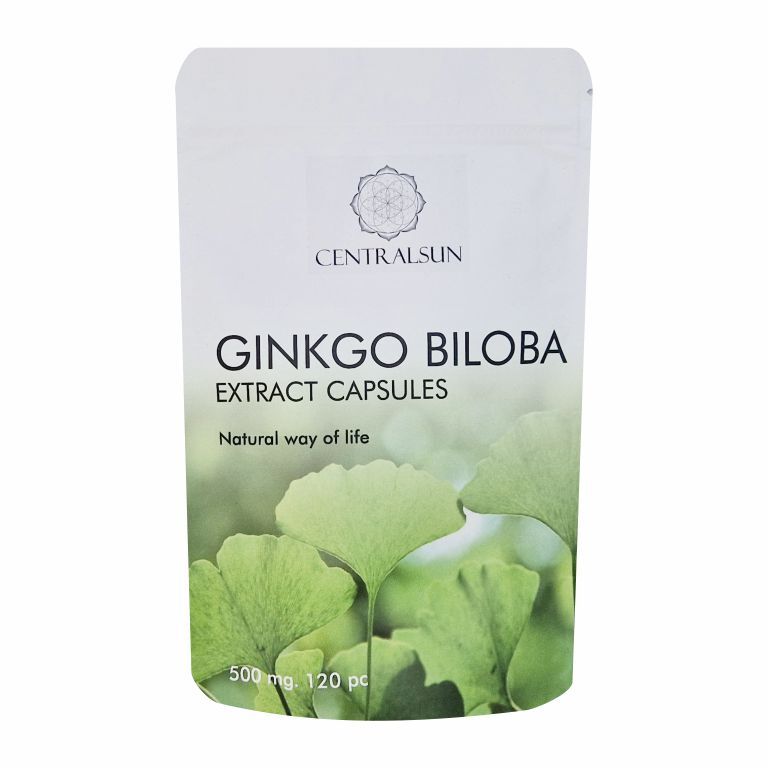 Ginkgo biloba kapslid 500 mg – looduslik toidulisand mälule ja vereringele (120 kapslit, Centralsun esikülg